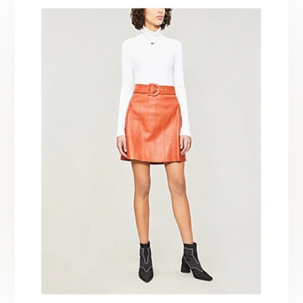 New $565 SANDRO Aubin Seamed Leather Mini Skirt In Caramel sz 2
